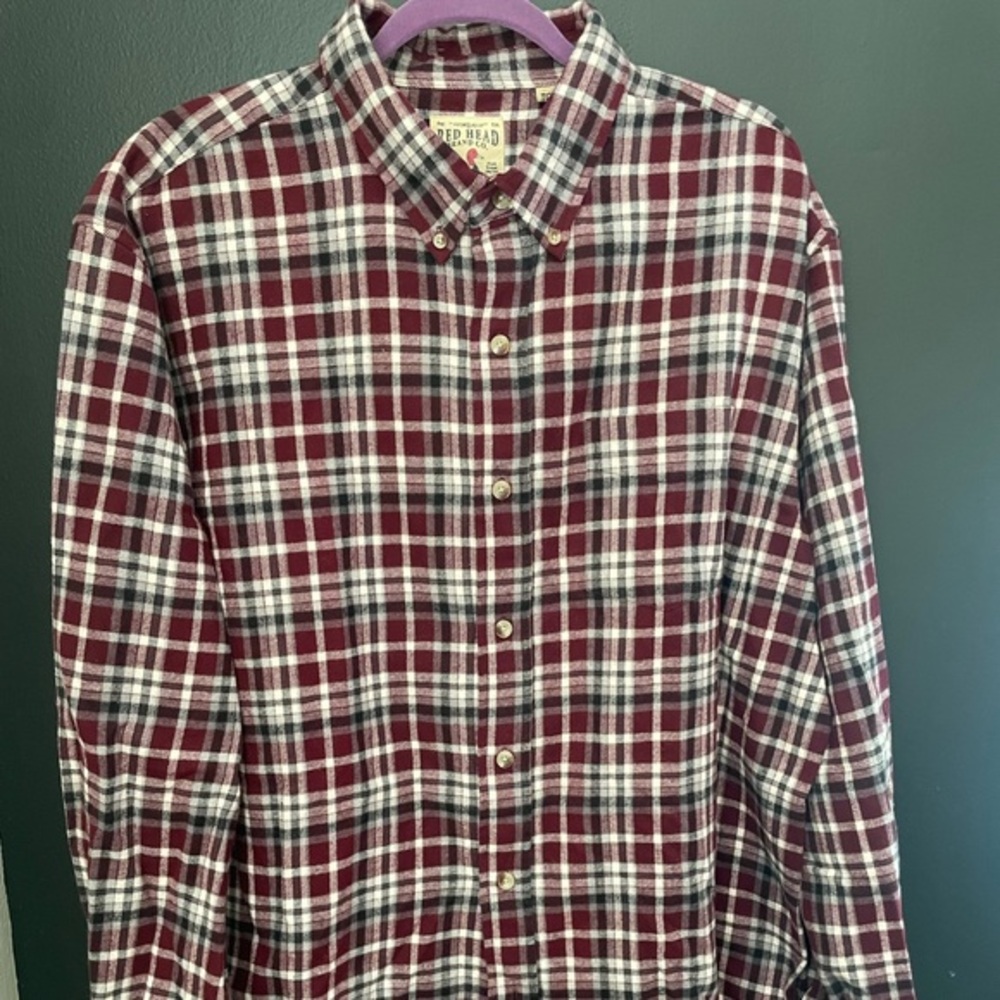 Redhead Shirt Mens‎ XLT Long Sleeve Button Up Burgundy￼ Gray Paid Flannel